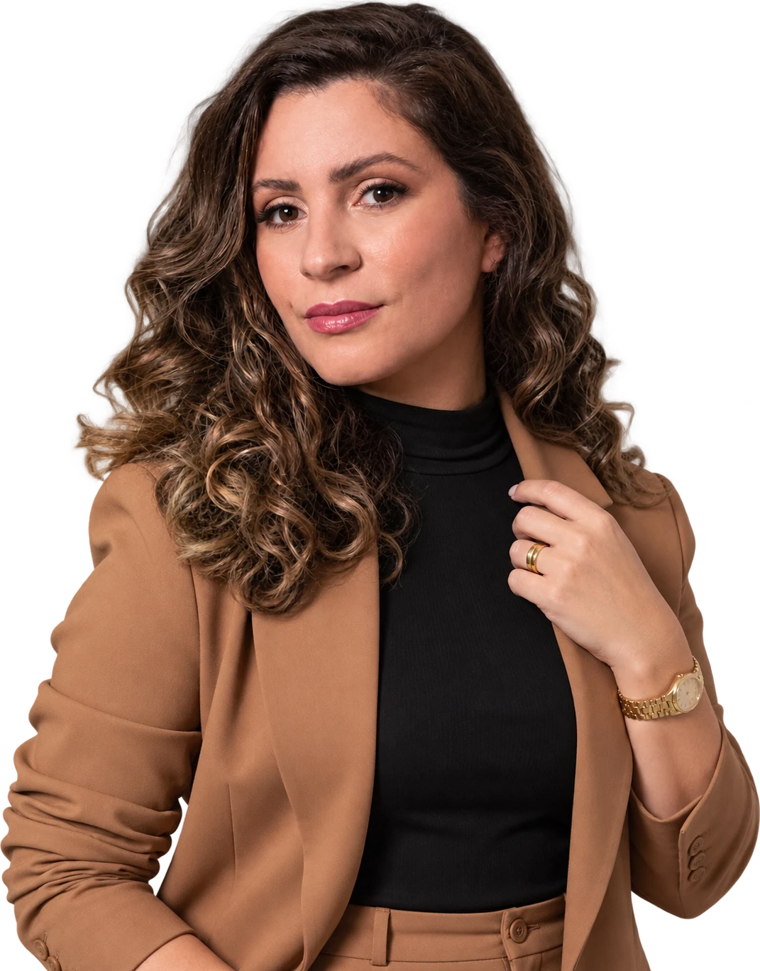 Daiana Russo, psicóloga, de blazer caramelo